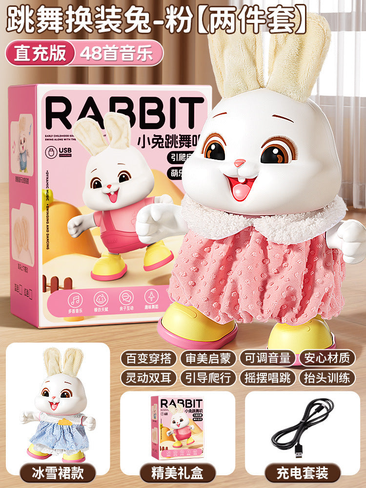 Electric dancing rabbit toy for infants and toddlers - crawling, head-up training, singing, newborn early education, and dress-up fun
