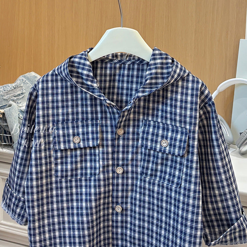 Kids' hooded jacket - new spring/autumn collection - boys' casual top - trendy baby plaid hooded shirt - stylish korean fashion