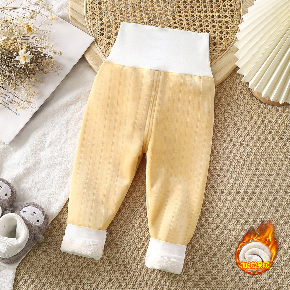 Kidsheattech pants baby fleece-lined long johns fall and wintergirl boys thickened high waist belly pants baby bottom pajamas