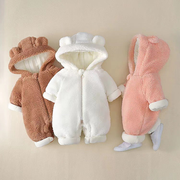 Infant and toddler spring and winter onesies, adorable lamb fleece-lined rompers, stylish and trendy baby outfits for both boys and girls, perfect for going out