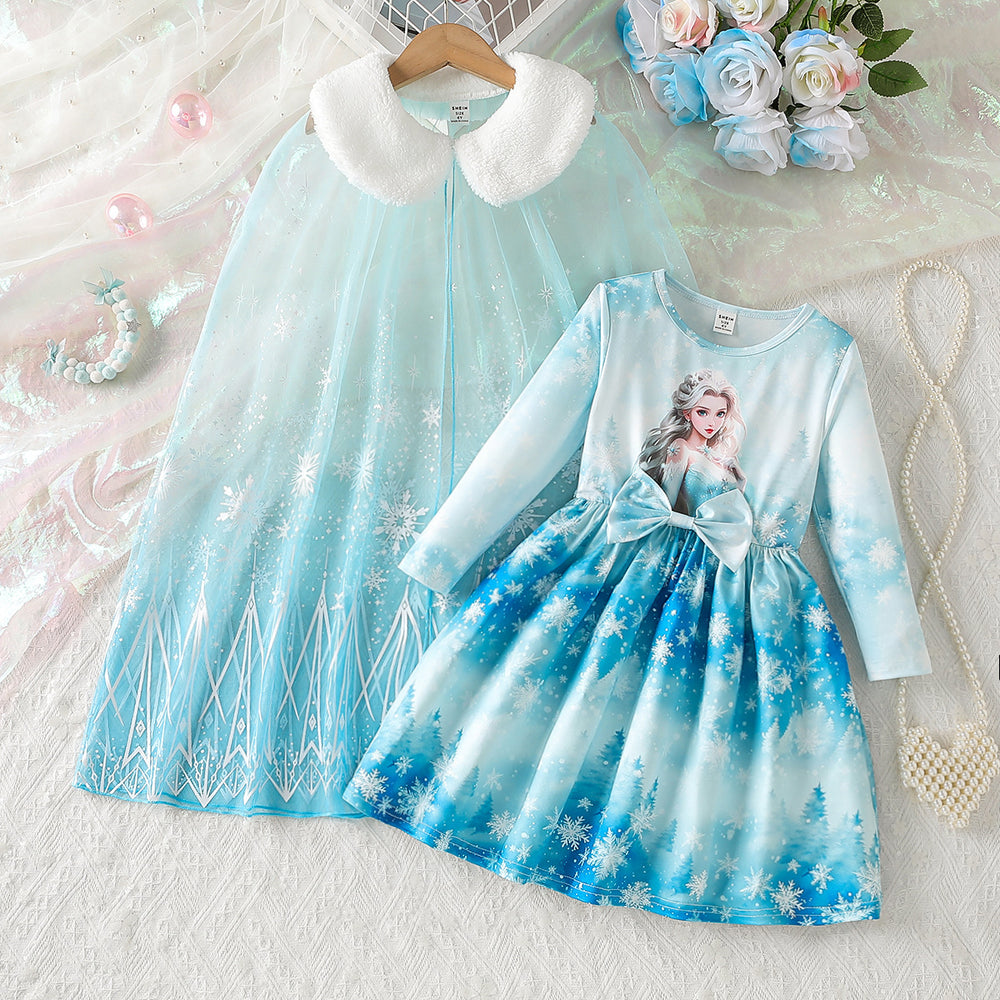 European and american cross-border autumn/winter holiday collection: snow princess tulle cape + dress two-piece set