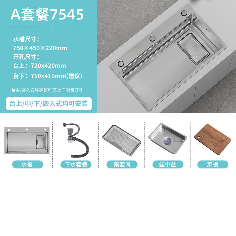 Double slag collection sink large single slot high quality stainless steel kitchen sink thickenedfor home dishwashing sink vegetable sink