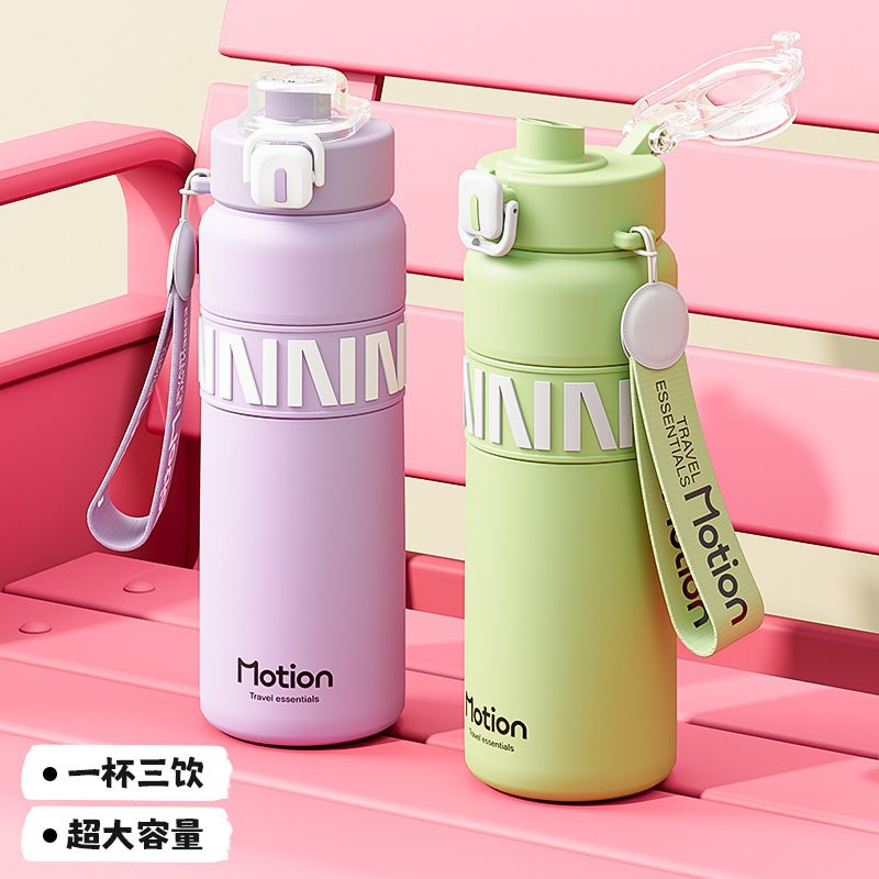 Outdoor bouncing double drink thermos cup 316 stainless steel straw water cup sports thermos portable wholesale customized