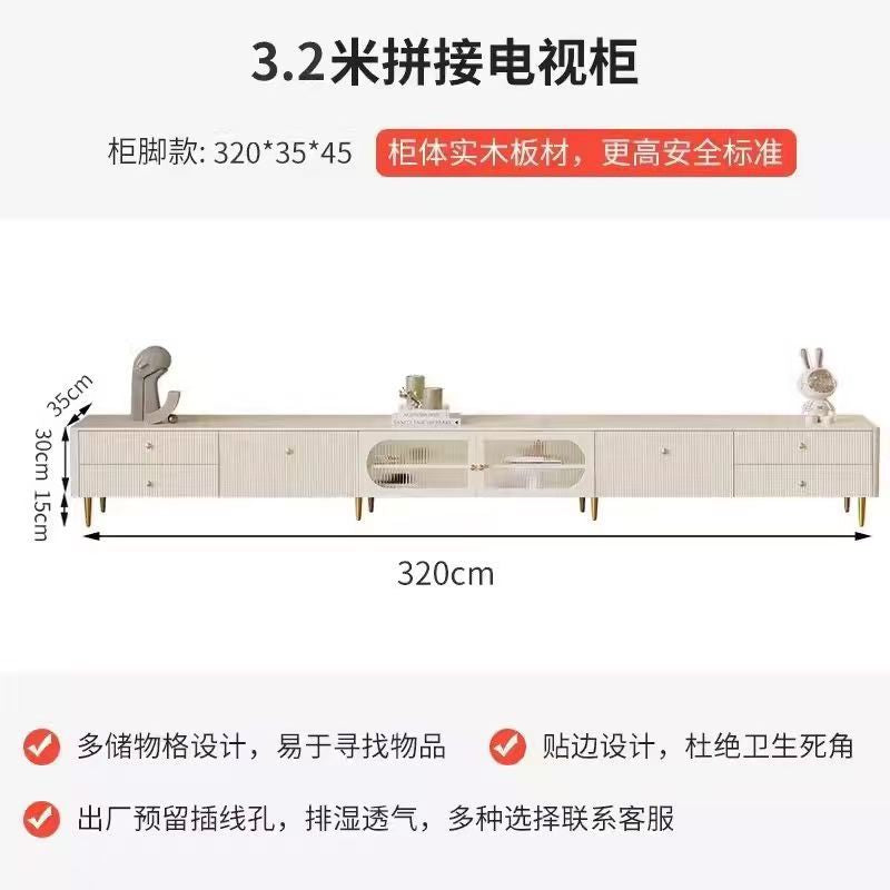 Solid wood coffee table tv cabinet french cream style for home living room floor-standing coffee table tv cabinet modern normcore style side cabinet