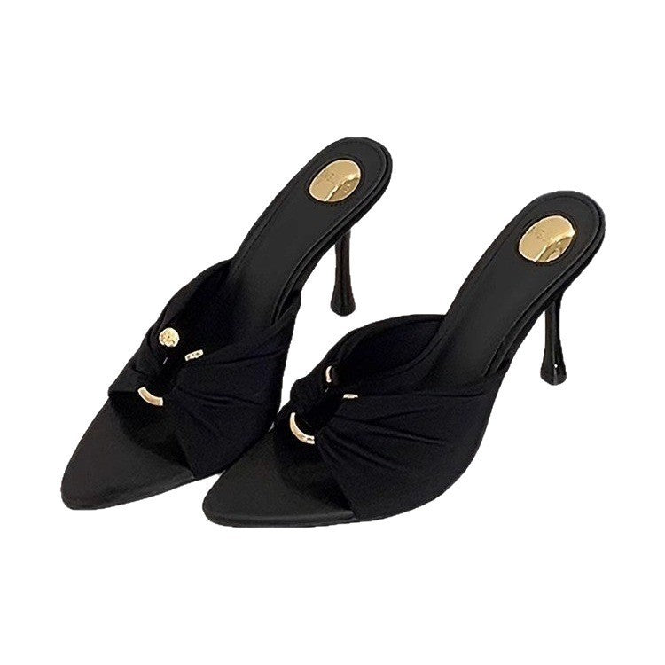 Women's high heels: new summer 2025 collection - ruched, metal buckle, pointed-toe, open-toe sandals with sexy stiletto heels