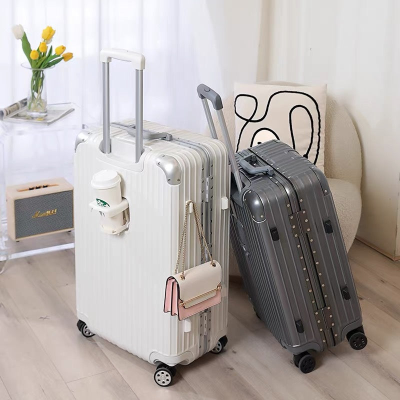 Cup holder aluminum frame suitcase women's scratch-resistant wear-resistant trolley case men's universal wheel password case fashion travel box trend