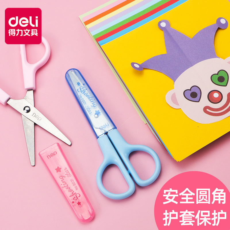 Deli 6021 student handmade scissors cute cartoon child protective cover scissors mini student small scissors wholesale