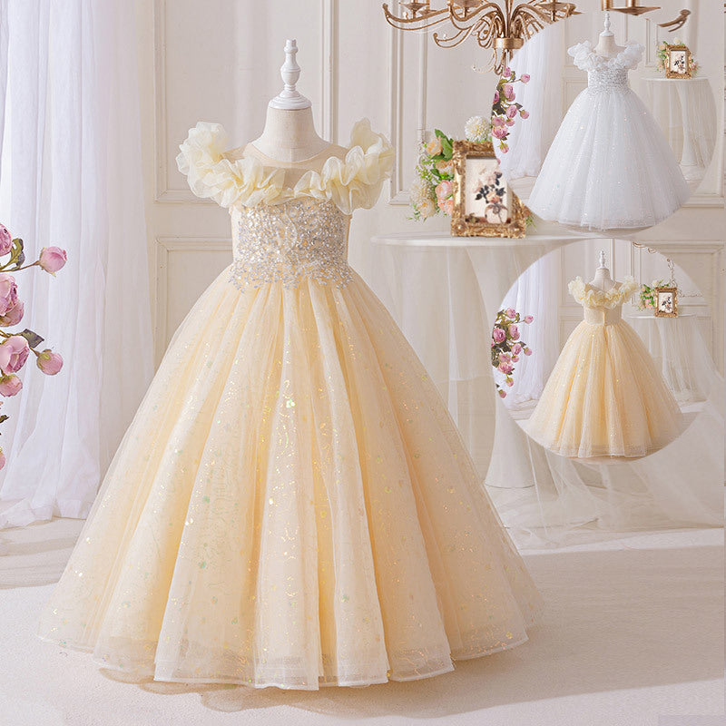 Girls' dresses  new high-end children's birthday tulle dress little girl host children's day piano performance costume