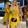European and american cross-border women's fashion:  summer new arrivals - sexy v-neck lace long sleeve high-waisted asymmetrical mini dress