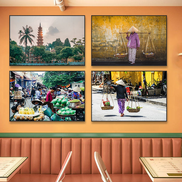 Vietnamese Landscape Decorative Painting South East Asia Restaurant Hotel Painting Vietnamese Style Restaurant Street View Architecture Mural