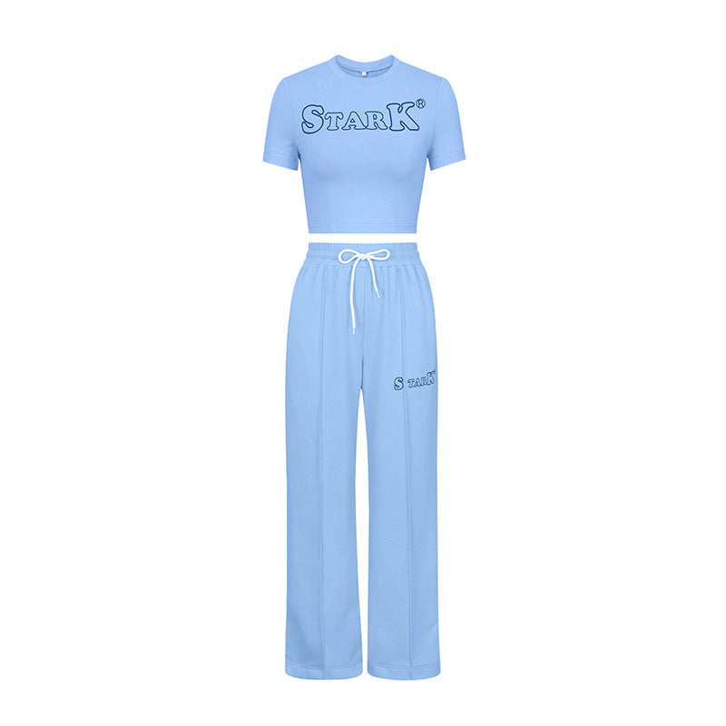 Printed letter tee top two-piece set - women's activewear casual style -  spring collection