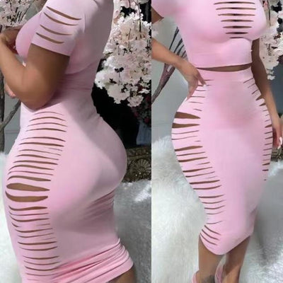 new arrival: cross-border summer collection - european & american style elegant comfortable crew neck t-shirt with bodycon midi skirt, featuring a trendy and sexy short sleeve design