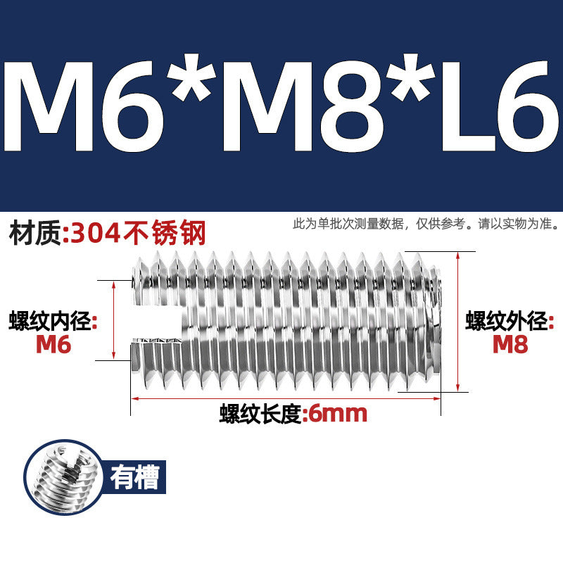 304 stainless steel inner and outer tooth nuts, thread conversion variable diameter braces, thread sheath, one-word slotted screw nuts