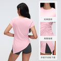 Summer crew neck activewear short sleeve women's ruched waist slimming yoga top running fitness t-shirt d26071