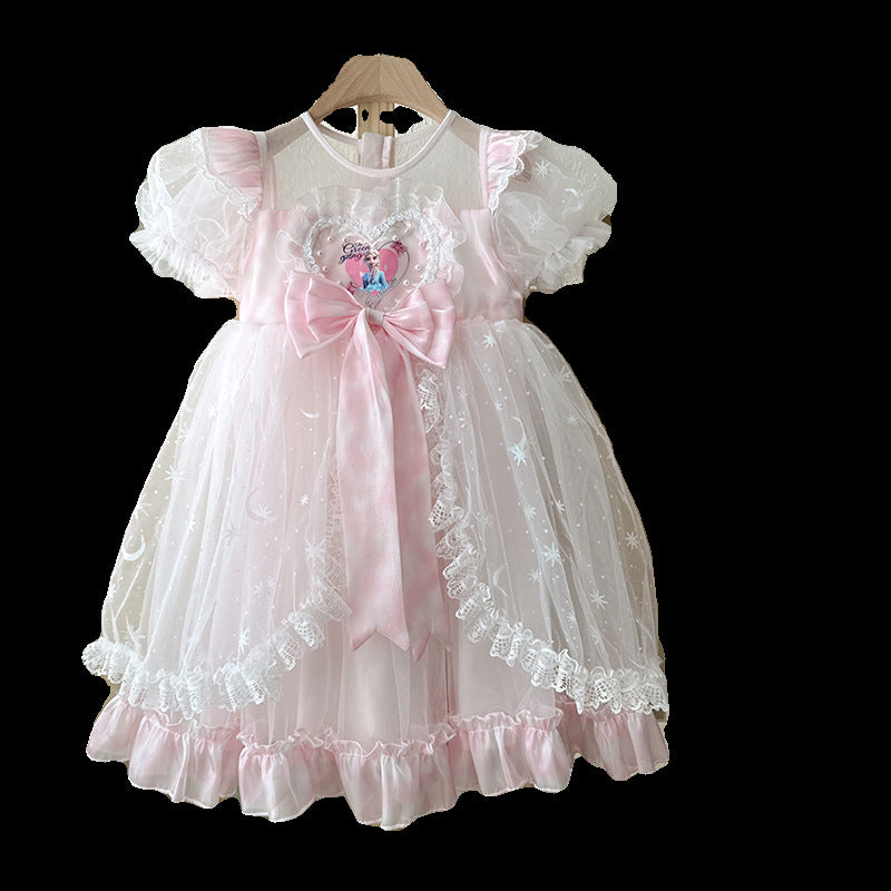 Girls' elsa dress  summer bow princess dress first birthday gown tutu skirt
