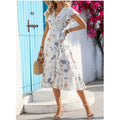 cross-border e-commerce  hot-selling european and american women's apparel: printed ruffle-trimmed short-sleeve elegant dress