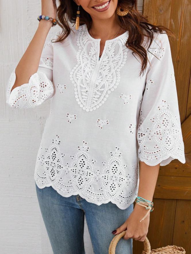 cross-border  fashion sexy lace v-neck spring/summer new arrival three-quarter sleeve blouse