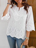 cross-border  fashion sexy lace v-neck spring/summer new arrival three-quarter sleeve blouse