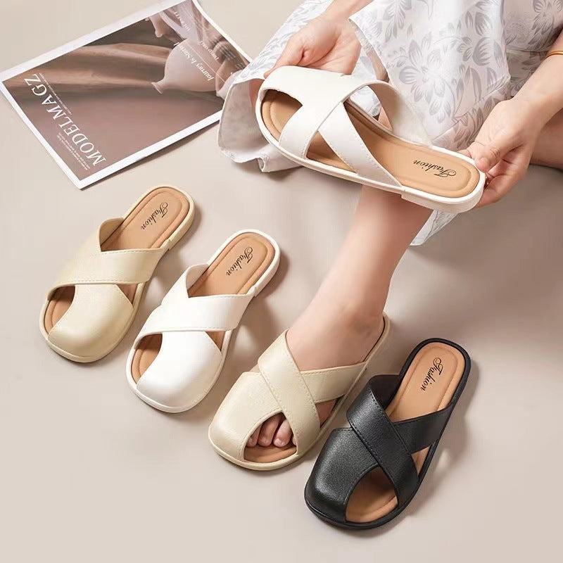 Half-covered women's soft bottomnon-slip slippers 2024 spring summeroutweareasiest for matchfashionfrench lazy flat bottom cool wholesale