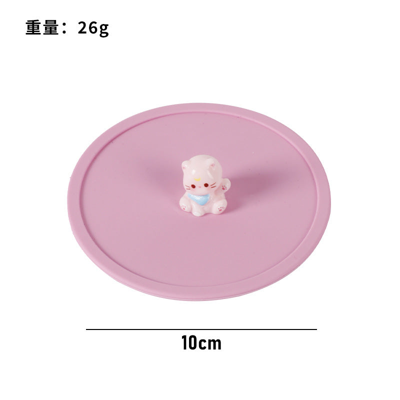 Silicone cup lid - food grade, cartoon design, creative, dustproof, leak-proof tea cup/water cup lid - multi-purpose sealed fresh-keeping lid