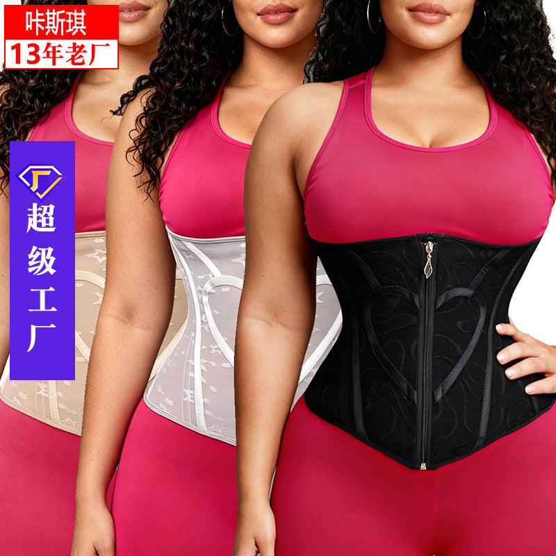 【love】european and american style shaping mesh breathable slimming waist trainer double layer compression tummy control corset belt
