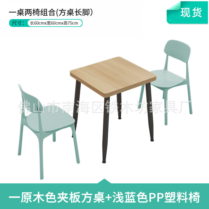 Canteen dining table and chairs Solid wood staff factory Student dining room School dining hall Four-person conjoined combination splicing