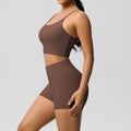 New arrival: cross-border brushed solid color racerback compression breathable yoga set - women's activewear running & fitness shorts set