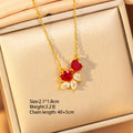 【titanium steel】copper inlaid zircon light luxury new style ruby necklace women's high-end fashion versatile elegant sweater chain jewelry