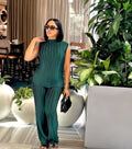 European and american cross-border women's fashion  autumn new solid color sleeveless round neck top slim fit casual wide leg pants set