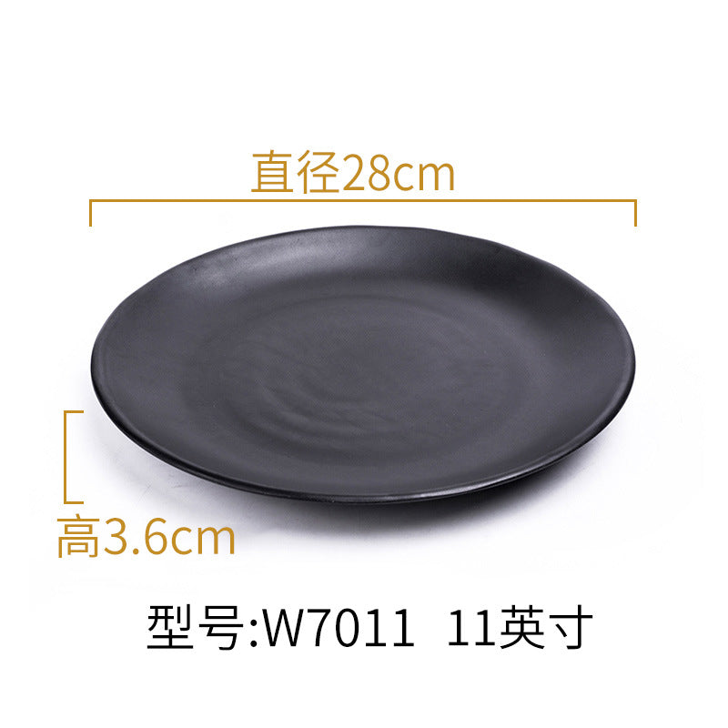 Melamine black tableware plastic dish imitation porcelain dinner plate cold dish plate barbecue hot pot plate barbecue restaurant plate commercial