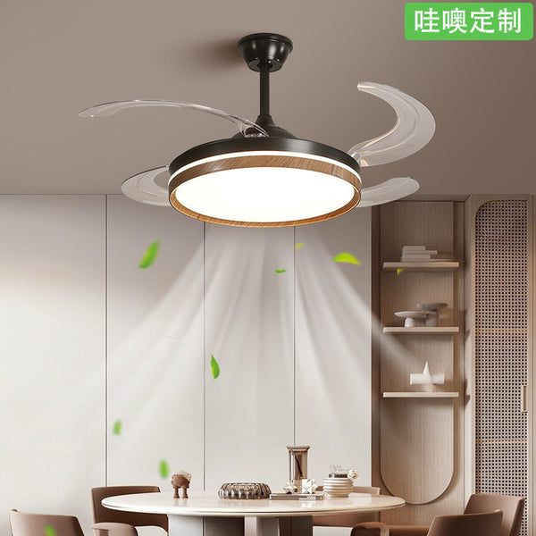 [Wow] Fan light Modern simple and fashionable personalized high-end walnut pattern color light Fan integrated dual-purpose lamp
