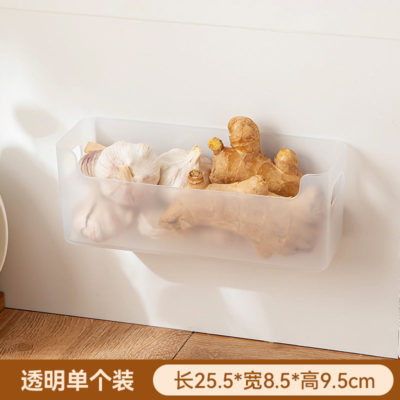 Kitchen Onion, Ginger, Garlic Storage Box Plastic Transparent Non-punching Wall-mounted Storage Box Multifunctional Sundries Sink Shelf
