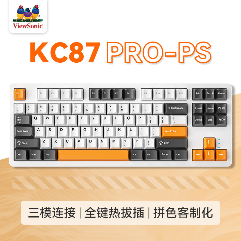 Viewsonic kc87pro custom mechanical keyboard - wireless bluetooth tri-mode, side-printed 87-key layout, pc gaming