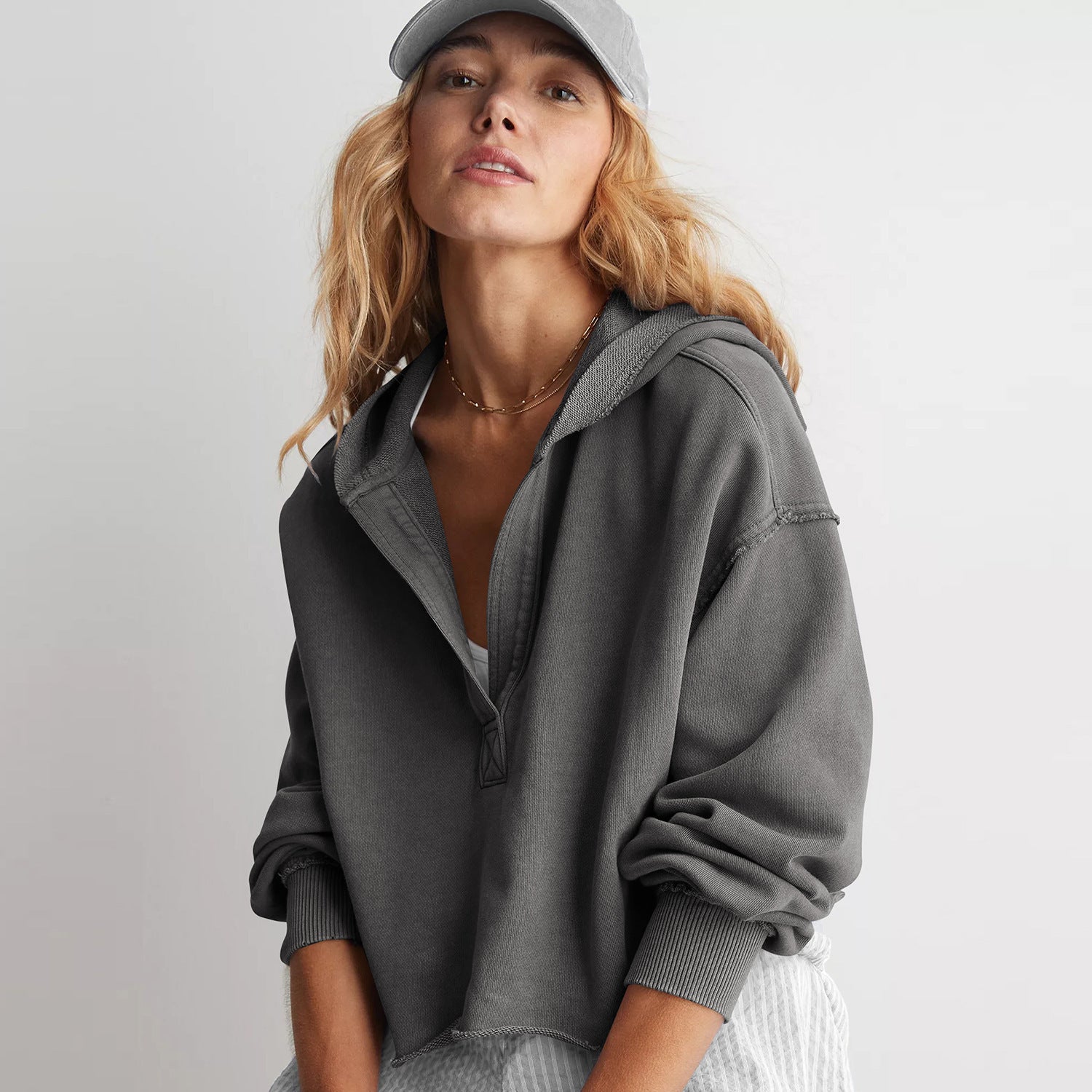 Cross-border hot sale fashion loose trendy brand hooded sweater women's spring and autumn European and American women's clothing v-neck top pullover long-sleeved shirt