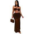 C7456 cross-border   fashion women's sexy bandeau sleeveless ruched mesh maxi dress new