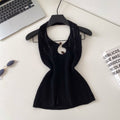 Korean style halter knit cutout camisole - women's summer outerwear, designer cutout slim fit, commute chic top
