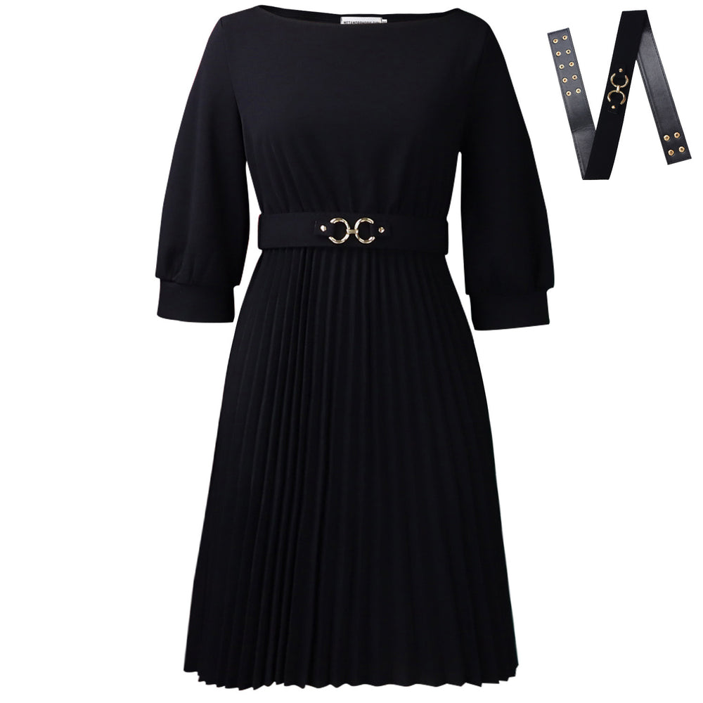C3344  cross-border new women's fashionable and elegant round neck three-quarter sleeve pleated african dress