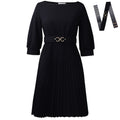 C3344  cross-border new women's fashionable and elegant round neck three-quarter sleeve pleated african dress