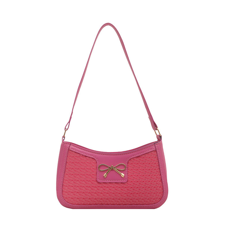 Bow square bag women's 2025 new simple versatile underarm baguette temperament fashionable commuter shoulder bag