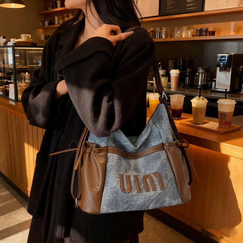 Casual retro large capacity tote bag women's 2025 new single/double shoulder backpack trendy versatile crossbody commuter bag