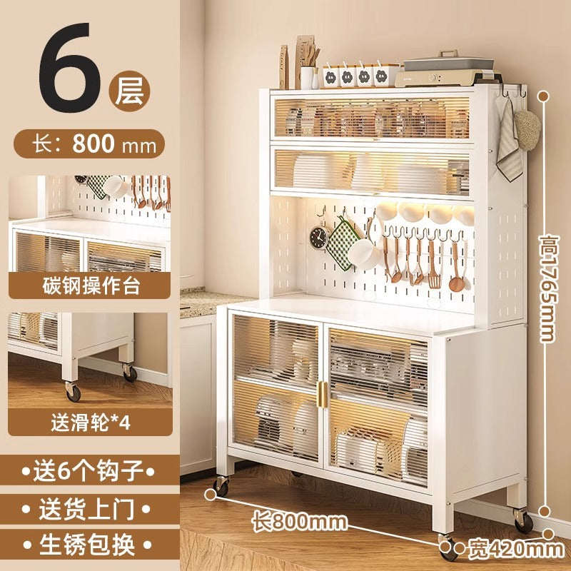 Kitchen multi-tier sideboard floor cabinet multifunctional storage rack microwave oven oven steel storage cabinet household storage cabinet