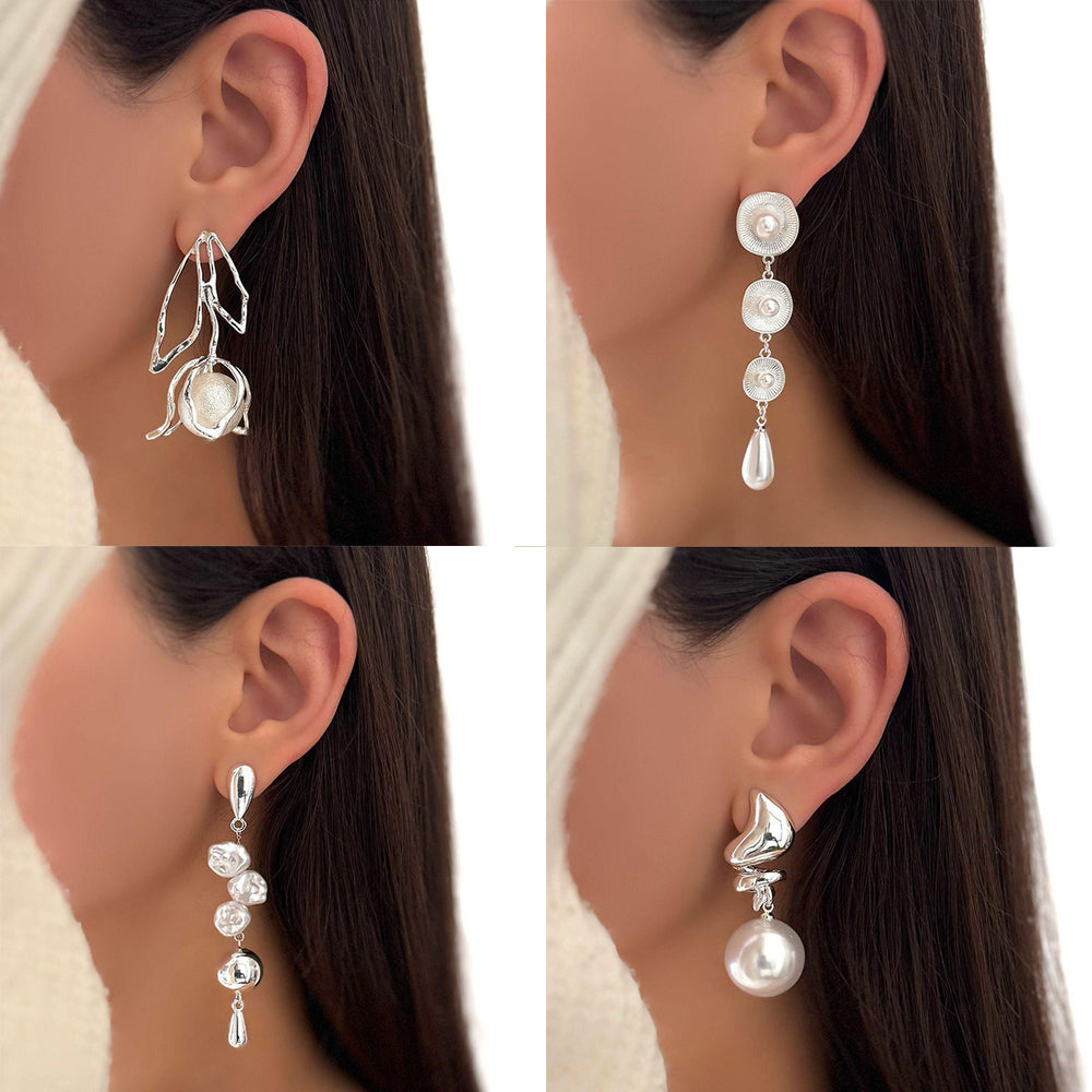 European and american cross-border fashionable and versatile faux pearl earrings for women - light luxury, high-end, floral, teardrop, and trendy ins style stud earrings