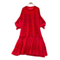 European and american fashion heavy beaded lantern sleeve loose pleated dress women's  autumn casual high-end long dress