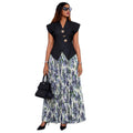 European and american cross-border women's fashion:  summer new arrivals - asymmetrical vest top and printed pleated midi skirt set
