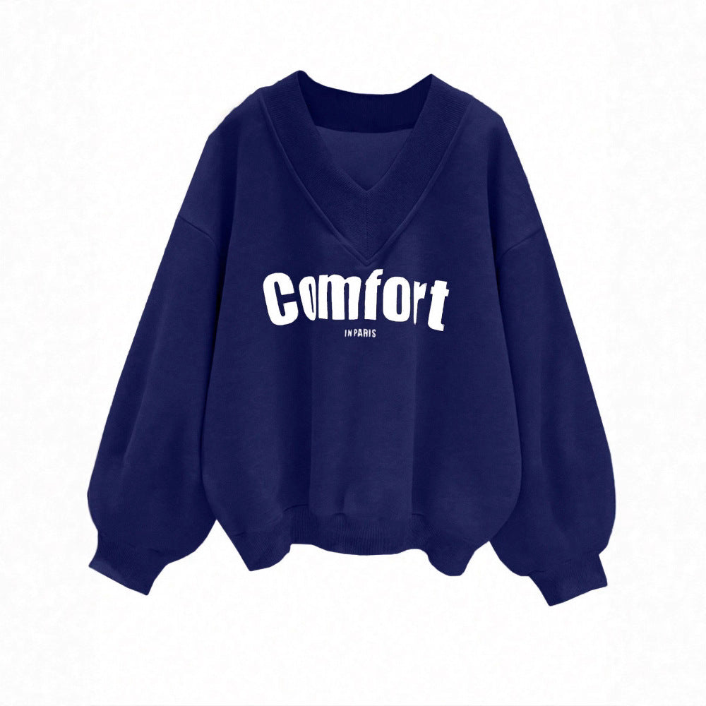 Amazon cross-border e-commerce autumn new arrival: women's gray hoodie - fashionable, casual, loose-fit, versatile v-neck top