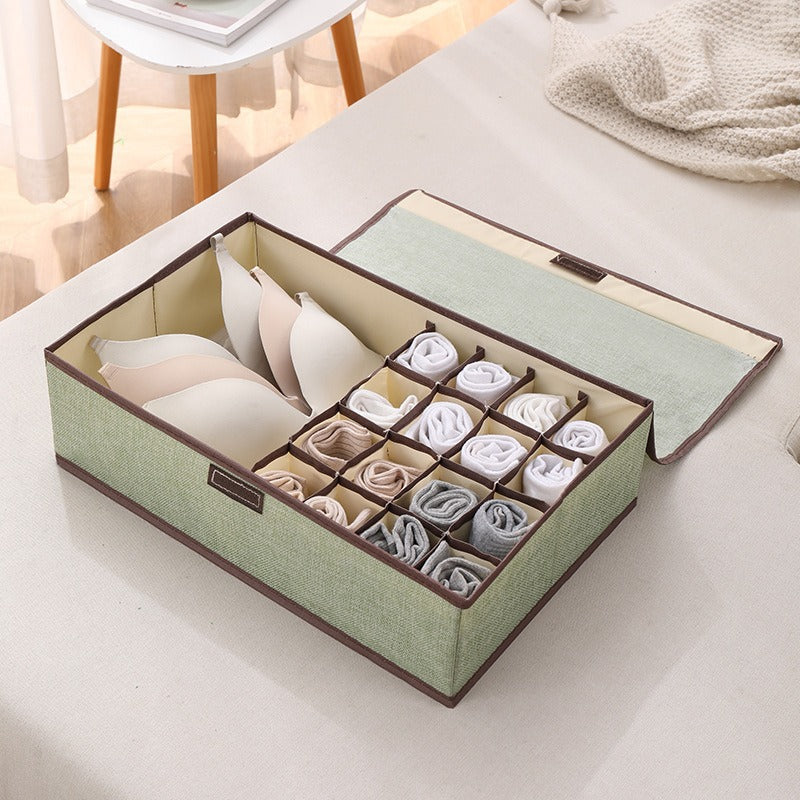 Home cotton and linen underwear storage box sub-format underwear finishing box desktop cosmetics sub-grid covered storage box