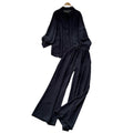 Relaxed casualsuit women's autumloose buttoned long sleeves single breasted shirthigh waistloose pantstwo-piece set