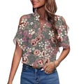Amazon fashion cross-border women's clothing 2024 summer new print v-neck elegant fashion off-shoulder sleeve women's top