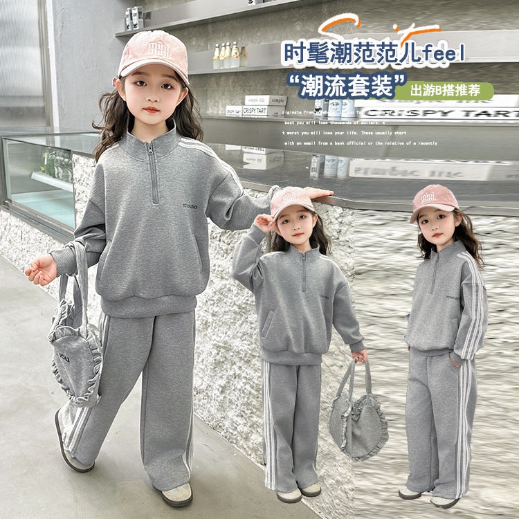 Kids' spring/autumn tracksuit set - stylish girls' sweatshirt and sweatpants -  new fashionable children's two-piece outfit