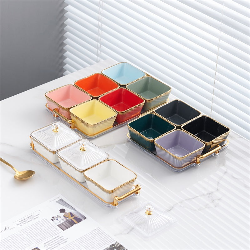New arrival ceramic fruit plate living room high-looking dry fruit plate for homecandy plate moisture-proof covered snack plate wholesale